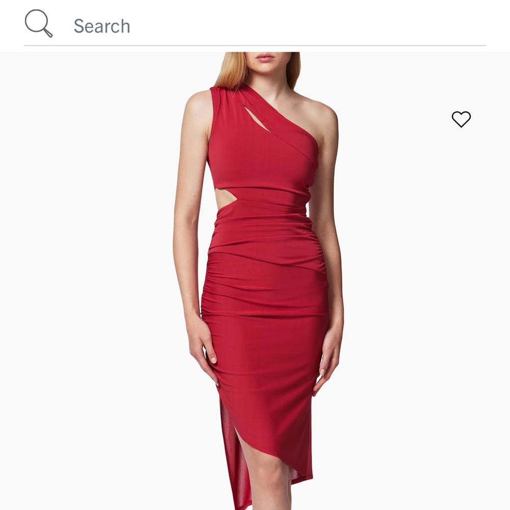 Herve Leger Red Asymmetrical Midi Dress with One Shoulder and Ruching
